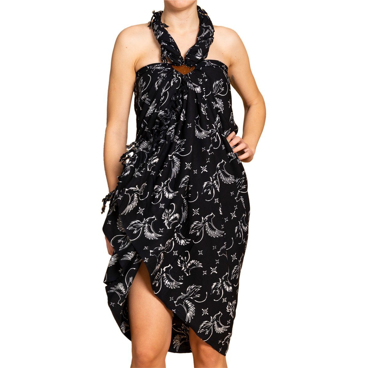 PANASIAM Pareo Sarong Wachsbatik schwarzweiß aus hochwertiger Viskose Strandtuch, Strandkleid